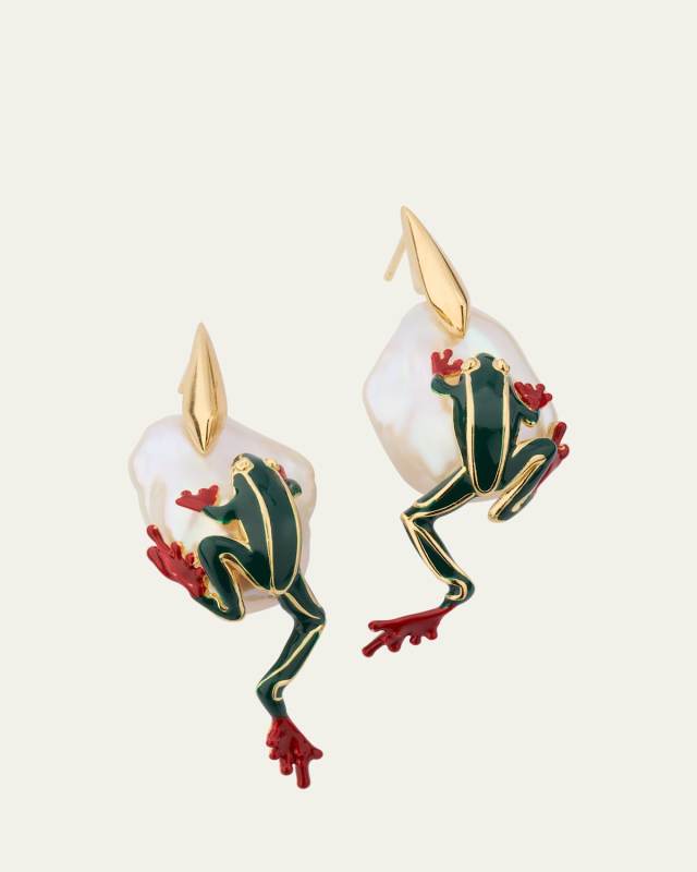 Rana Frog Earrings with Freshwater Pearls